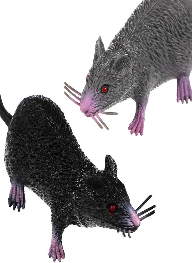 WinldMonmo 2 Pack Realistic Plastic Halloween Rat Toy - Lifelike Fake Mouse for Pranks, Spooky Decorations, and Creepy Party Props - Perfect for Halloween, April Fool's Day, and Trick Decorations - Gray+Black - Image 2